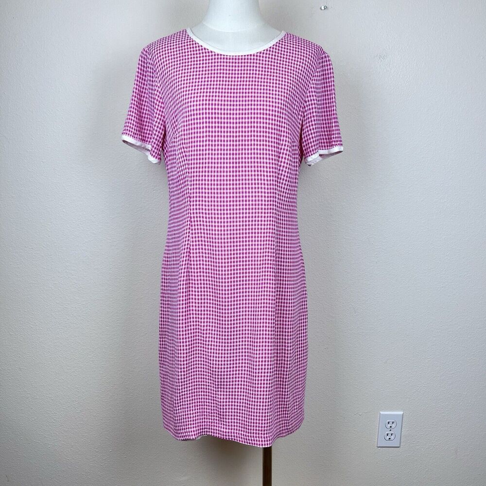 Vintage CDC Dress Womens 10 Sheath Gingham Office Secretary 90s Y2K Pink